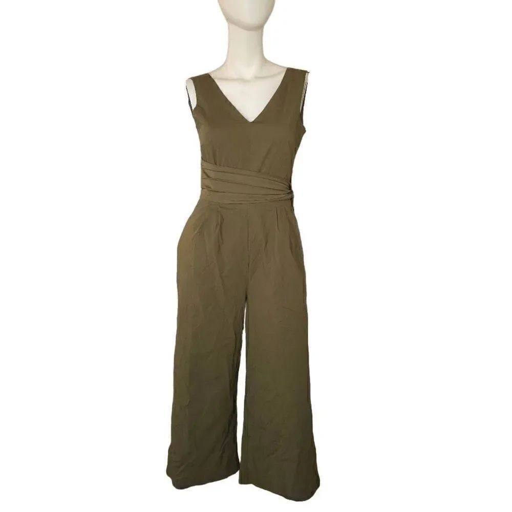 J crew womens Sz 0 olive green wide legs jumpsuit
